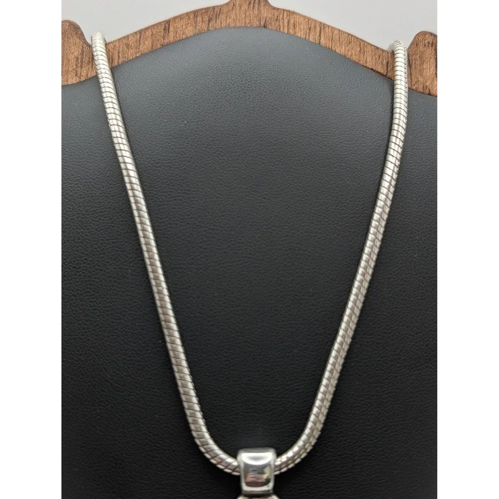 Brighton Silver Tone Teardrop Scroll Openwork Pendant Snake Chain Necklace